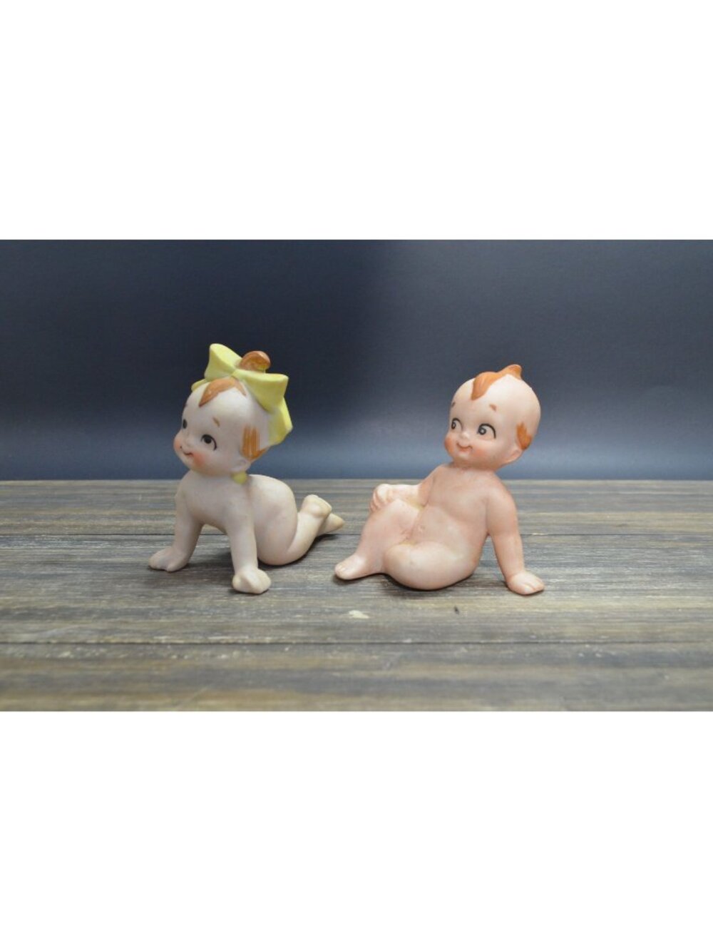 Vintage Kewpie Bisque Figurine Lot of 2 Baby Cupid Boy Girl